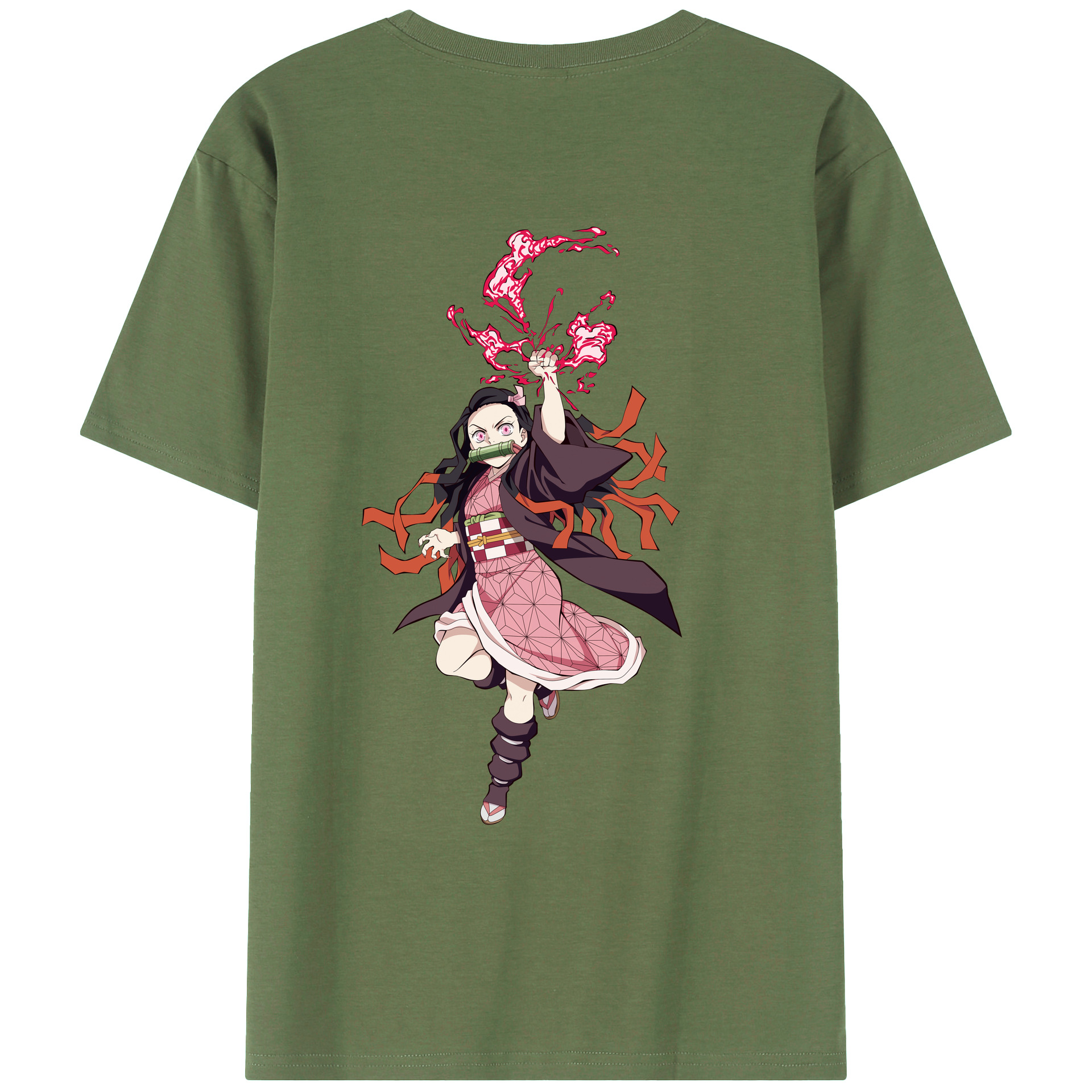 （画像用） 鬼滅の刃（きめつのやいば）竈門 禰󠄀豆子／かまど ねずこ Kamado Nezuko 綿100％ メンズ半袖Tシャツ（バックプリント） 通気性